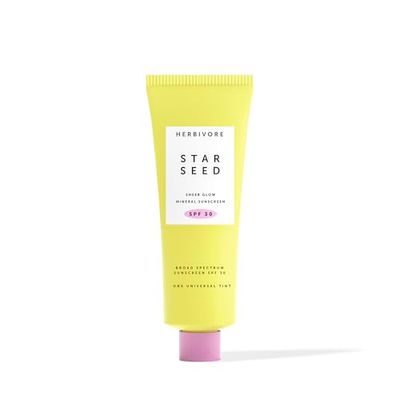 HERBIVORE Star Seed Sheer Glow + Brightening Silicone-Free 100% Mineral Zinc Oxide Sunscreen for Face - SPF 30 with Vitamin C + Prebiotics, (Benzene-Free) (Universal Tint) 50 mL / 1.7 oz