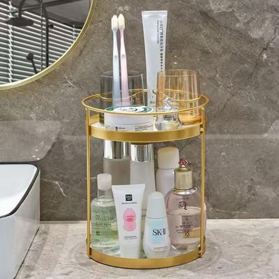 Metal Makeup Organizer for Vanity,Gold Perfume Organizer for Dresser- 2 Tier,Bathroom Countertop Skincare Organizer, Makeup Counter Shelf Perfume Holder Rack,Cosmetic Display Case (Gold, 2 Tier)