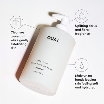 OUAI Hand Wash - Liquid Hand Soap with Jojoba, Avocado, &amp; Rose Hip Oil for Replenished Skin - Gentle Exfoliating Bathroom + Kitchen Hand Soap (16 Fl Oz)