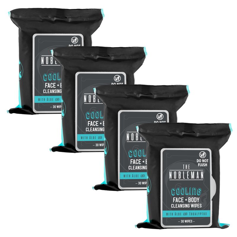 Men's Cooling Face + Body Cleansing Wipes - 4 Pack - 120 Count Post Workout Travel Towlettes