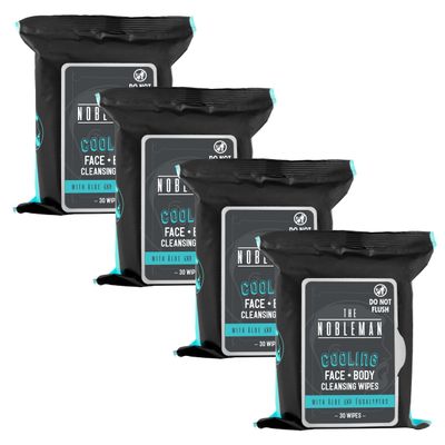 Men's Cooling Face + Body Cleansing Wipes - 4 Pack - 120 Count Post Workout Travel Towlettes