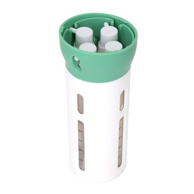 Travigo 4-in-1 Travel Dispenser Bottle, TSA Approved,Includes Four Empty Reusable 1.4 oz. (40 mL) Cosmetic Toiletry Containers for Sanitizer, Soap, Lotions, Skincare, Makeup Products (Green)