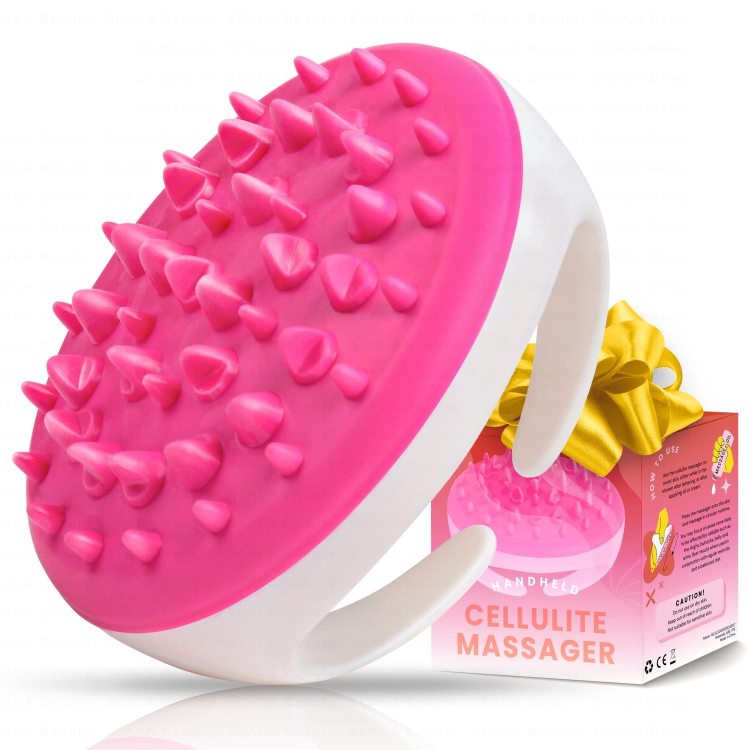 Scala Silicone Anti Cellulite Massager, Body Shower Scrubber, Cellulite Remover - Improve Circulation, Distribute Fat Deposits, Body Massager, Exfoliator, Fat Roller Use with Creams and Oils - Pink