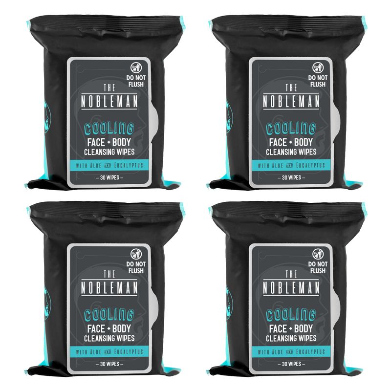 Men&#39;s Cooling Face + Body Cleansing Wipes - 4 Pack - 120 Count Post Workout Travel Towlettes