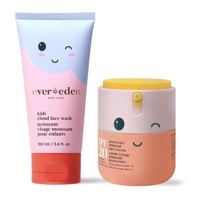 Kids Happy Morning DUO: Clean &amp; Vegan Skin Care for Kids Bundle | Kids Skin Care Cloud Face Wash + SPF 20 Mineral Face Cream | Non-Toxic | Non-Comedogenic | Fun | Easy-to-Use Skincare for Kids
