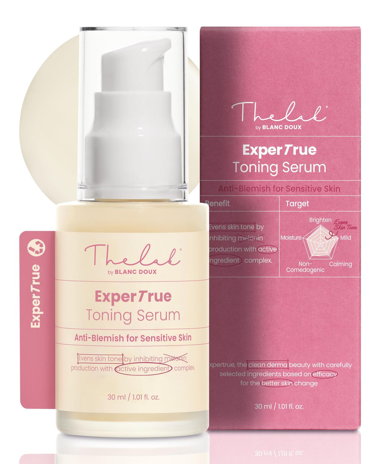 THE LAB ExperTrue Toning Soothing Skin Calming &amp; Clearing Facial Serum for Sensitive Skin, Anti-Blemish, Even Toning Korean Skincare by BLANC DOUX