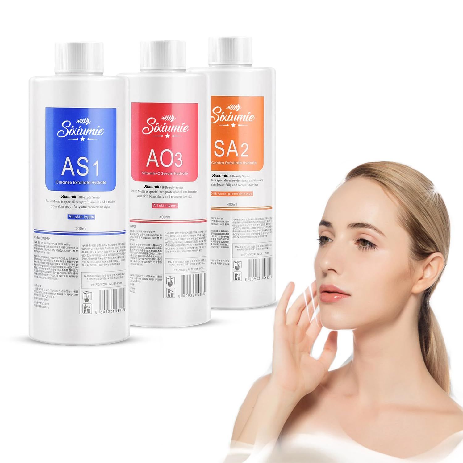Marfort AS1 SA2 AO3 Aqua Peeling Solution Salon Professional Dermabrasion Facial Special Solutions Skin Care Aqua Peeling Serum For Hydra Facial Dermabrasion Machine 400ml (Set of 3 Bottles)
