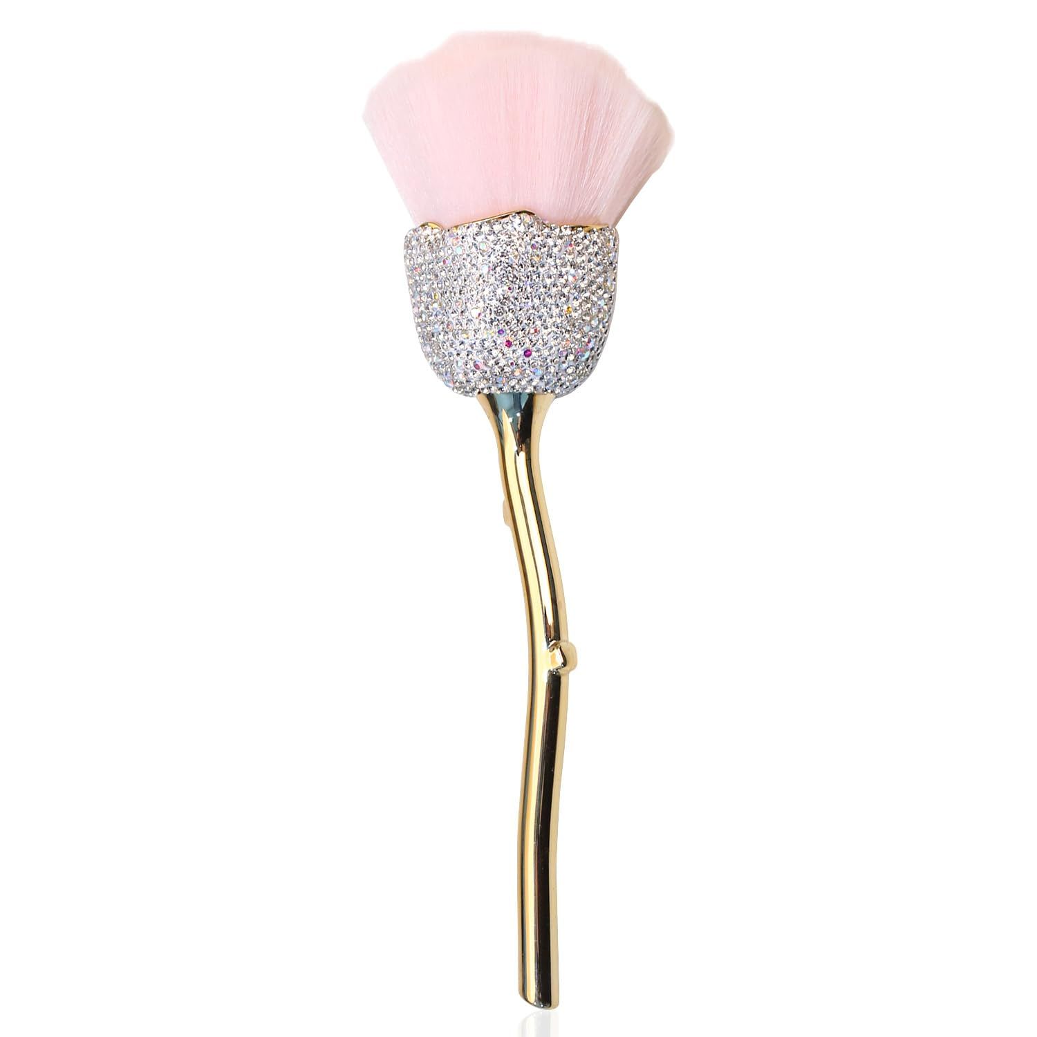 XEAOHESY 1 Piece Pink Rose Flower Makeup Brushes Inlay Clear AB Color Rhinestones Flower Blush Brush Super Large Face Powder Makeup Brushes Kabuki Brush for Powder Cosmetic Nail Dust Brush