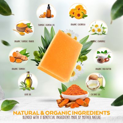 Turmeric Soap Bar for Body &amp; Face - Made with Natural and Organic Ingredients. Gentle Soap - For All Skin Types - Made in USA 4.5oz Bar