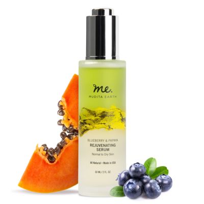 Mudita Earth Organic Blueberry and Papaya Hyaluronic Acid Serum with Vitamin B5 &amp; Papaya Enzyme, Anti-Aging Glow Serum for Face, Enhances Skin Elasticity and Hydration