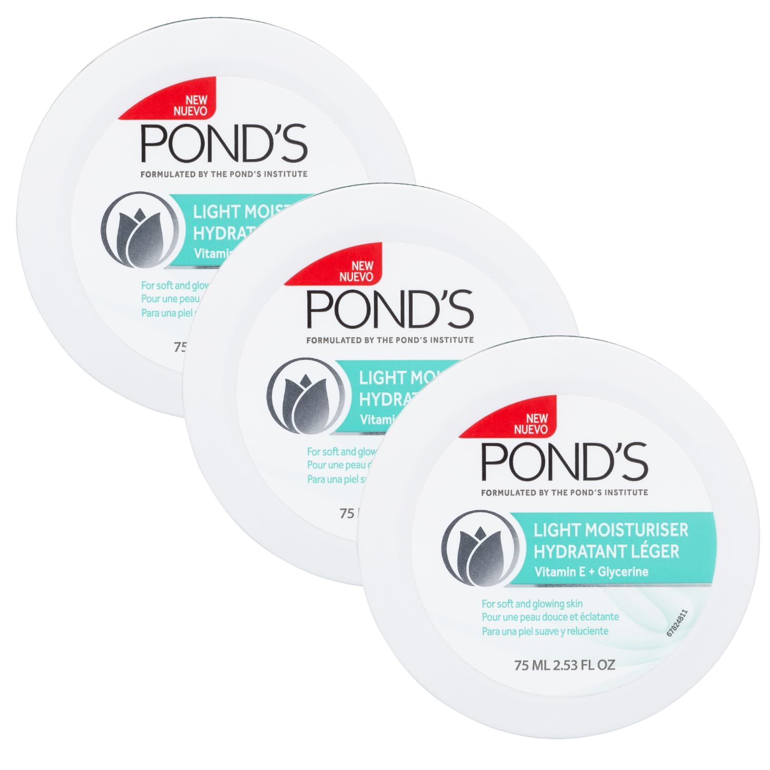 Pond&#39;s Light Moisturizer Cream, For Soft and Glowing Skin, Vitamin E, 3-Pack of 2.53 Fl Oz Each