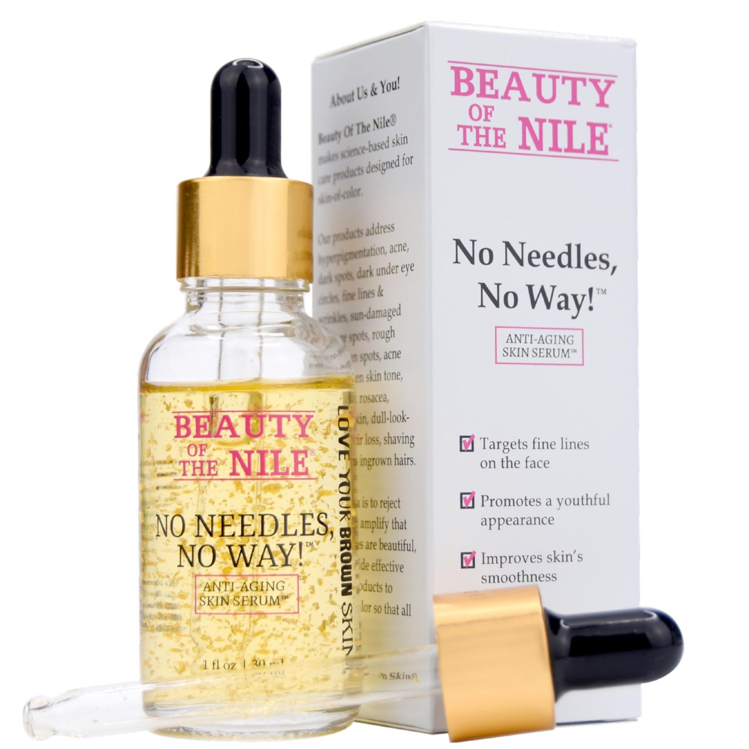 No Needles, No Way! Anti Aging Serum for Skin-of-Color, Wrinkles Dark Spots Hydrate Smooth Even Tone Retinol Hyaluronic Acid Beauty of the Nile 1 Oz