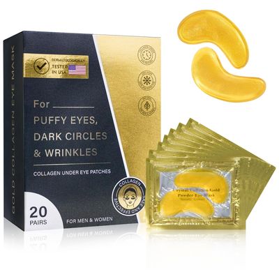 Under Eye Patches for Puffy Eyes and Dark Circles (20 Pairs), Under Eye Gold Mask with Hyaluronic Acid &amp; Collagen to Reduce Wrinkles and Relieve Pressure, Eye Care Treatment for Men &amp; Women Gift