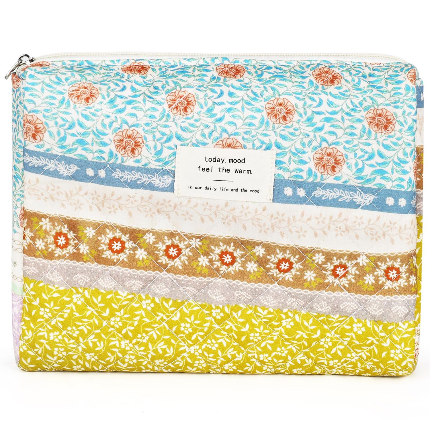 ZLFSRQ Cotton Quilted Makeup Bag for Women Friends Coquette Cosmetic Bag Cute Aesthetic Cloth Floral Makeup Pouch Portable Flower Travel Toiletry Bag Trendy Cloth Skincare Bag Storage Organizer