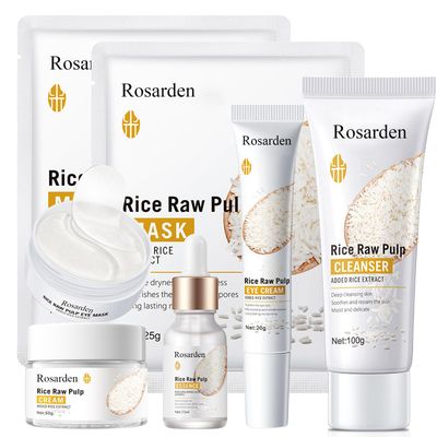 Rice Skin Care Set, 7Pcs Moisturizing Face Care Set for Women, Antioxidant, Improve Skin, Rice Raw Pule Facial Skin Care Sets with Rice Cleanser, Eye cream, Serum, Face Cream, Eye Mask, Facial Mask