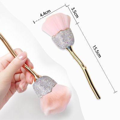 XEAOHESY 1 Piece Pink Rose Flower Makeup Brushes Inlay Clear AB Color Rhinestones Flower Blush Brush Super Large Face Powder Makeup Brushes Kabuki Brush for Powder Cosmetic Nail Dust Brush