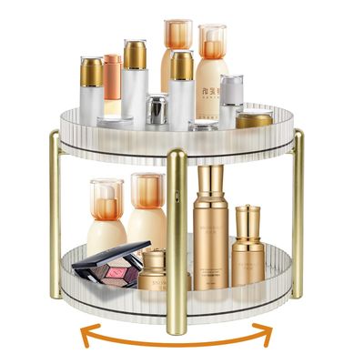 HSSPANFN 360 Rotating Makeup Organizer for Vanity 2 Tier, Large Capacity Cosmetics Storage Vanity Shelf CountertopBathroom Make Up Spinning Holder Rack for Brushes, Perfumes, Skincare