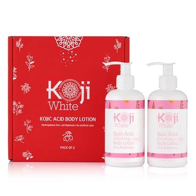 Koji White Kojic Acid &amp; Collagen Body Lotion, Women Gifts Set for Skin Brightening with Arbutin, Glowing Skin, Moisturizer &amp; Radiant Complexion, Uneven Skin Tone - Vegan, 8.45 Fl Oz (2 Packs)