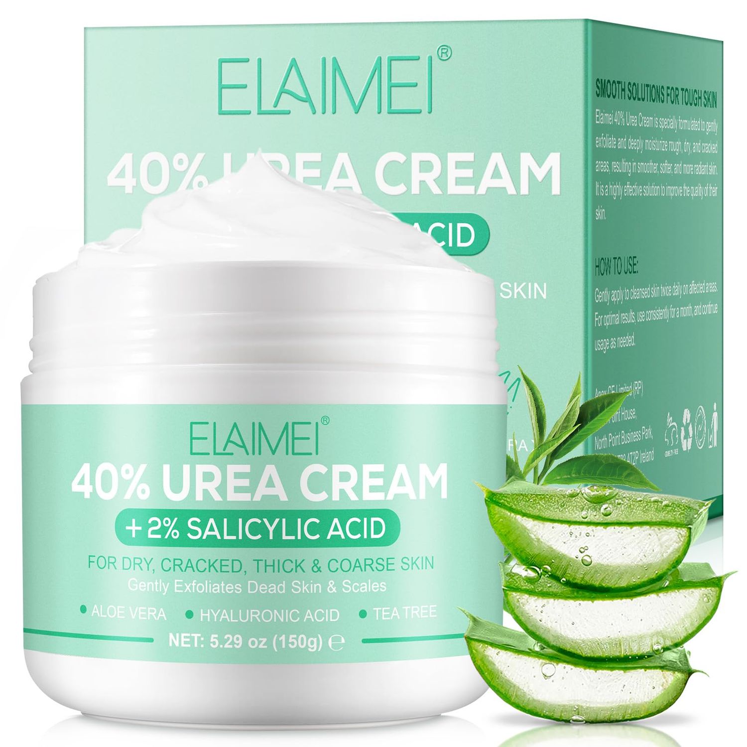 Urea Cream 40 Percent for Feet (5.29 oz), Foot Cream for Thick, Cracked, Rough, Dead &amp; Dry Skin, Foot Lotion with Salicylic Acid, Tea Tree , Aloe Vera, Moisturizer For Feet, Elbows, Hands &amp; Knees