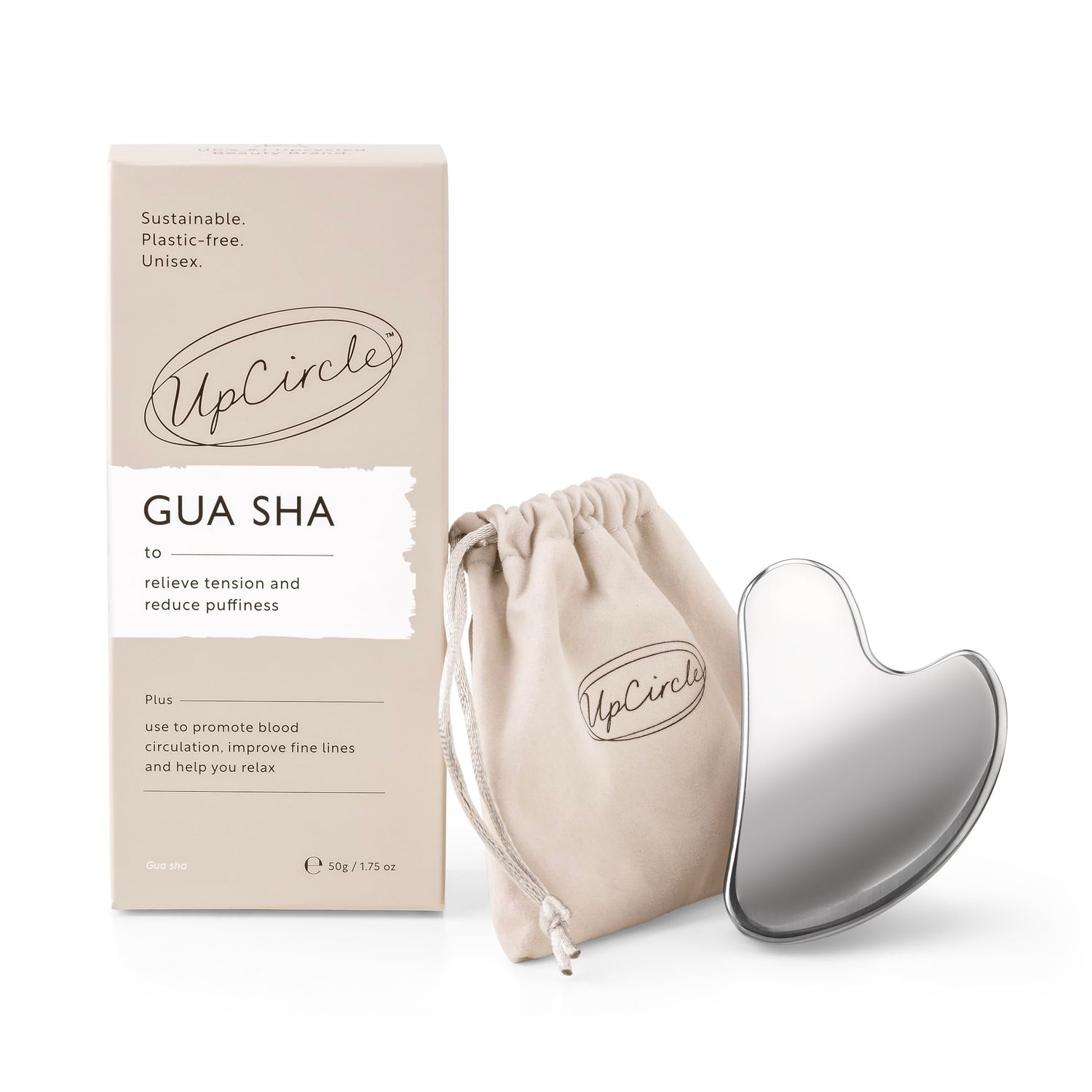 UPCIRCLE Gua Sha Facial Tool - Relieves Tension, Aids Lymphatic Drainage + Boosts Circulation for A Healthy Glow - Stainless Steel Tool