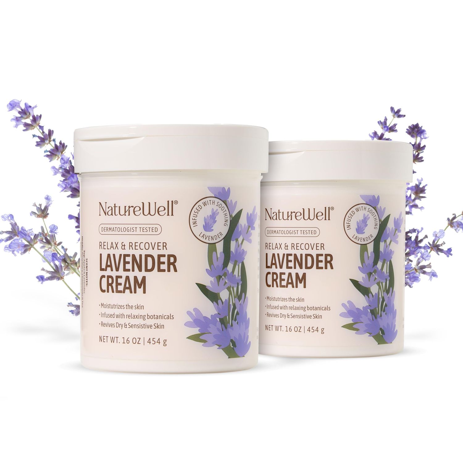 NATURE WELL Lavender Smooth &amp; Soften Moisturizing Cream For Face, Body, &amp; Hands, Calming &amp; Soothing, Infused With Natural Oils &amp; Extracts, Restores Skin Moisture Barrier, Pack of 2 (16 Oz Each)