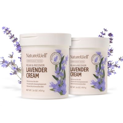 NATURE WELL Lavender Smooth &amp; Soften Moisturizing Cream For Face, Body, &amp; Hands, Calming &amp; Soothing, Infused With Natural Oils &amp; Extracts, Restores Skin Moisture Barrier, Pack of 2 (16 Oz Each)