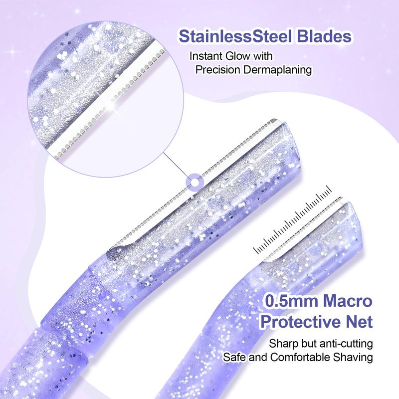 Womens Dermaplane Razor for Face &amp; Eyebrow - Anti-Cutting Japanese Blades for Eyebrow and Facial Hair Removal, Achieve Silky Skin and Perfect Brows (Purple, 6 Count)