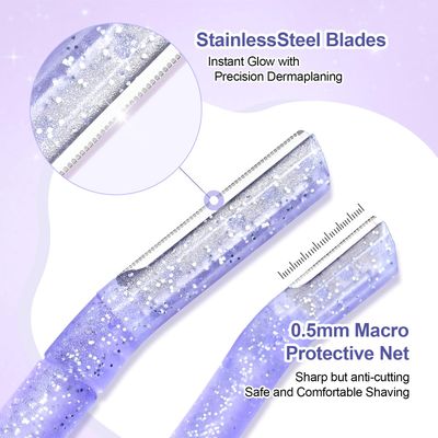 Womens Dermaplane Razor for Face & Eyebrow - Anti-Cutting Japanese Blades for Eyebrow and Facial Hair Removal, Achieve Silky Skin and Perfect Brows (Purple, 6 Count)