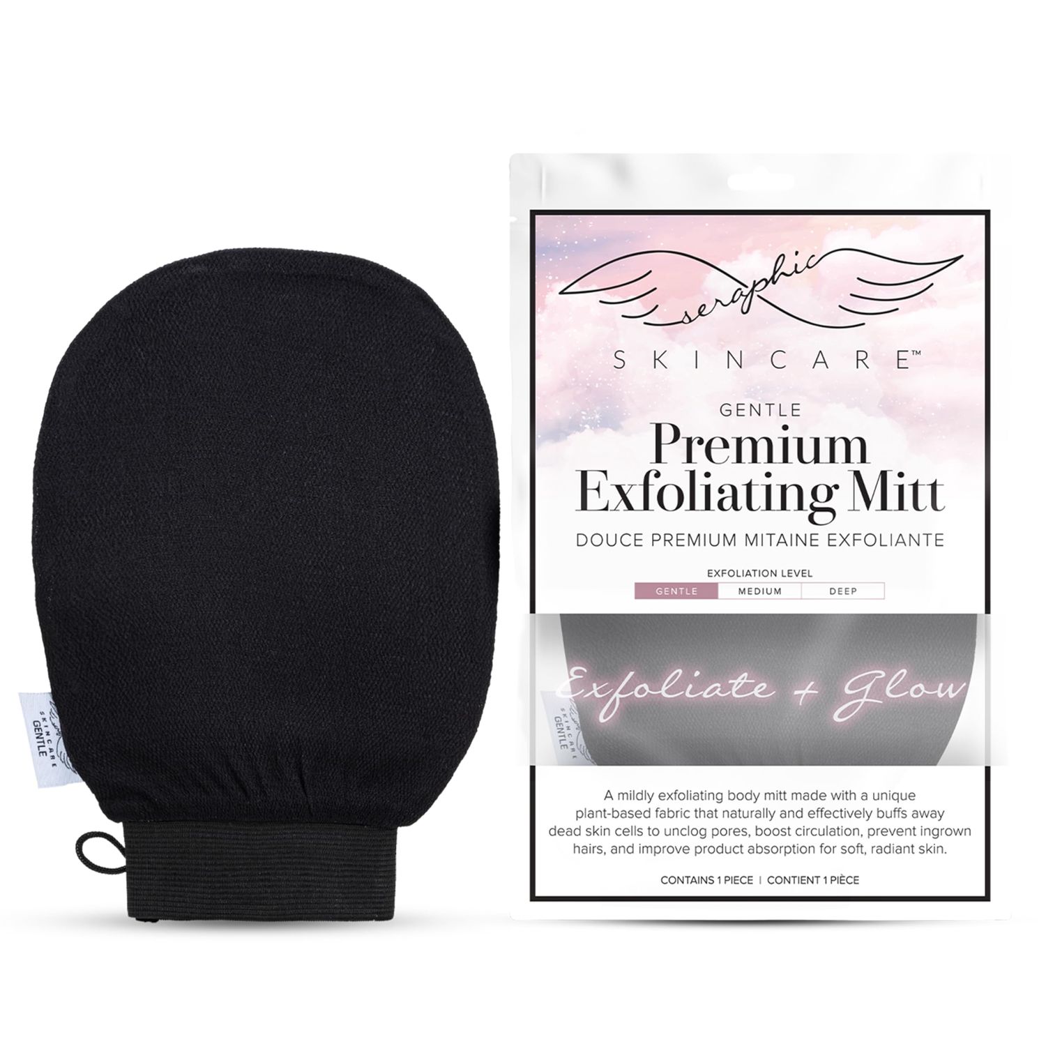 Seraphic Skincare Premium Exfoliating Mitt for Body, Gentle - Viscose Fiber Korean Exfoliating Glove for Sensitive Skin - Body Exfoliator for Self-Tan Removal and Application