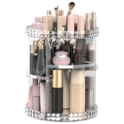 Hendiy Makeup Organizer, 360 Rotating Skincare Organizers, Large Capacity perfume Holder, bathroom countertop organizer, DIY Adjustable Bathroom Makeup Carousel Holder Rack, Clear Diamond