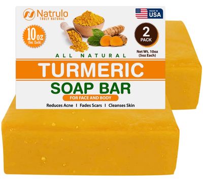 Turmeric Soap Bar for Face &amp; Body - Natural Turmeric Skin Brightening Soap for Dark Spots, Intimate Areas, Underarms - Turmeric Face Wash Reduces Acne, Fades Scars &amp; Cleanses Skin - 5oz Turmeric Bars
