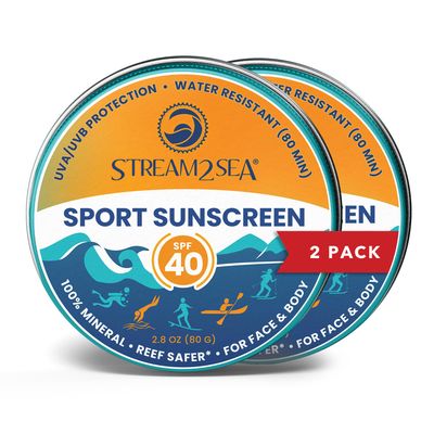 STREAM2SEA Sunscreen Balm in Tin, SPF40 Reef Safe Mineral Sunscreen, Face &amp; Body Biodegradable Sunscreen, Natural Organic Unscented Travel Size Reef Safe Sunscreen with Zinc Oxide - Pack of 2