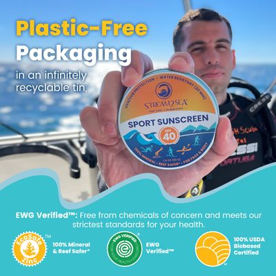 STREAM2SEA Sunscreen Balm in Tin, SPF40 Reef Safe Mineral Sunscreen, Face &amp; Body Biodegradable Sunscreen, Natural Organic Unscented Travel Size Reef Safe Sunscreen with Zinc Oxide - Pack of 2