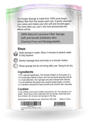 Konjac Sponge Set: Organic Skincare Facial for Natural Exfoliating and Deep Pore Cleansing 5 Piece Sampler Pack Infused with Charcoal, Turmeric, Green Tea