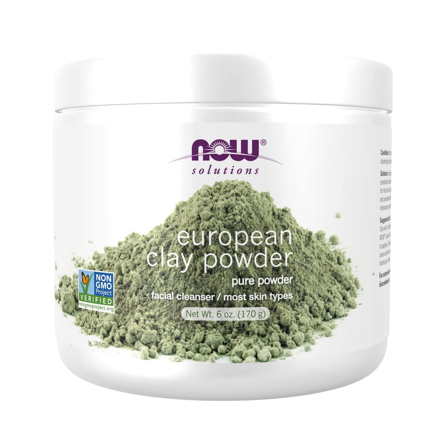 NOW Solutions, European Clay Powder, Pure Powder for a Detox Facial Cleansing Mask, 6-Ounce