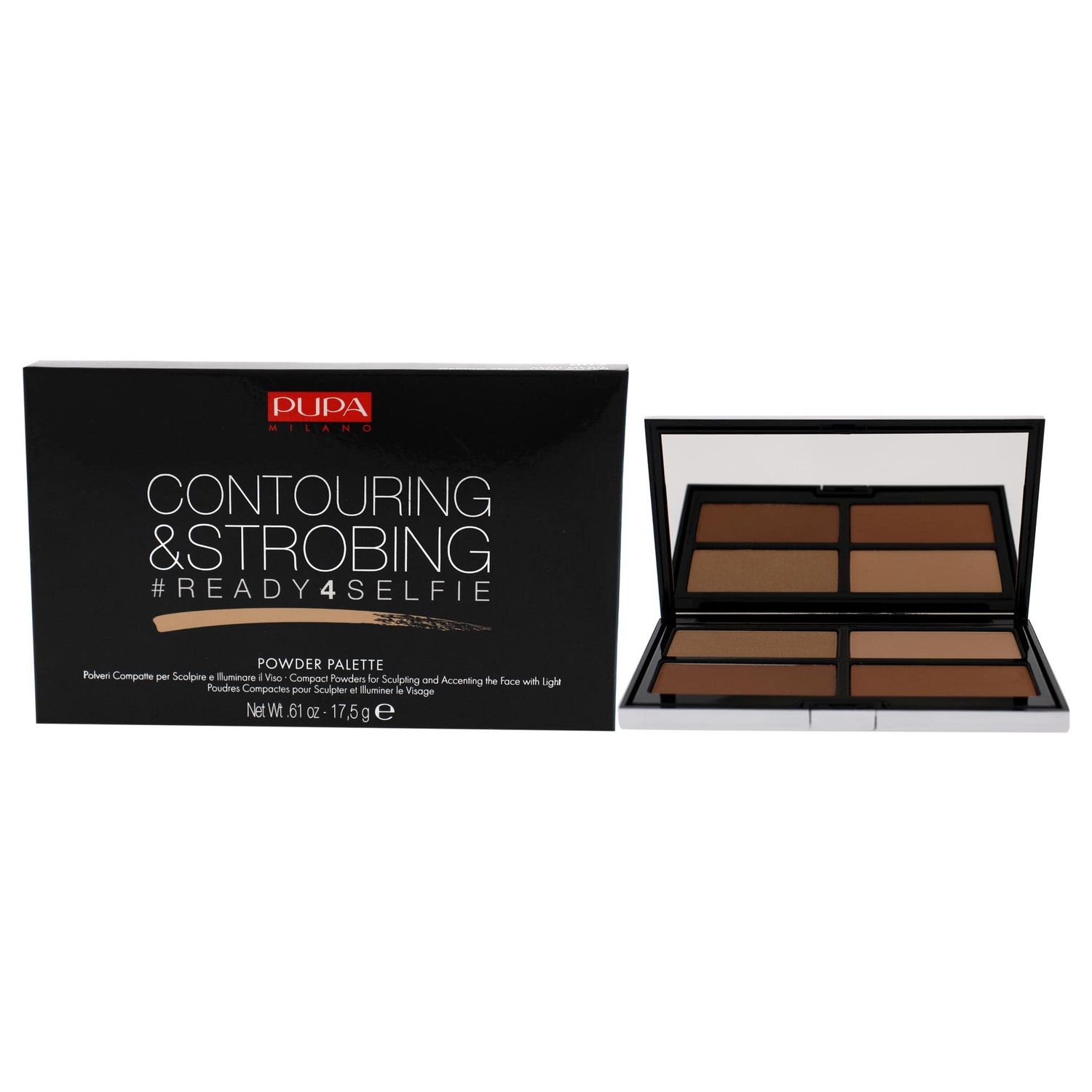 PUPA Milano #Ready4Selfie Contouring And Strobing Powder Palette - Illuminates And Sculpts The Face - Minimizes Blemishes - Provides A Smooth And Natural Look - Paraben Free - 002 Medium - 0.61 Oz