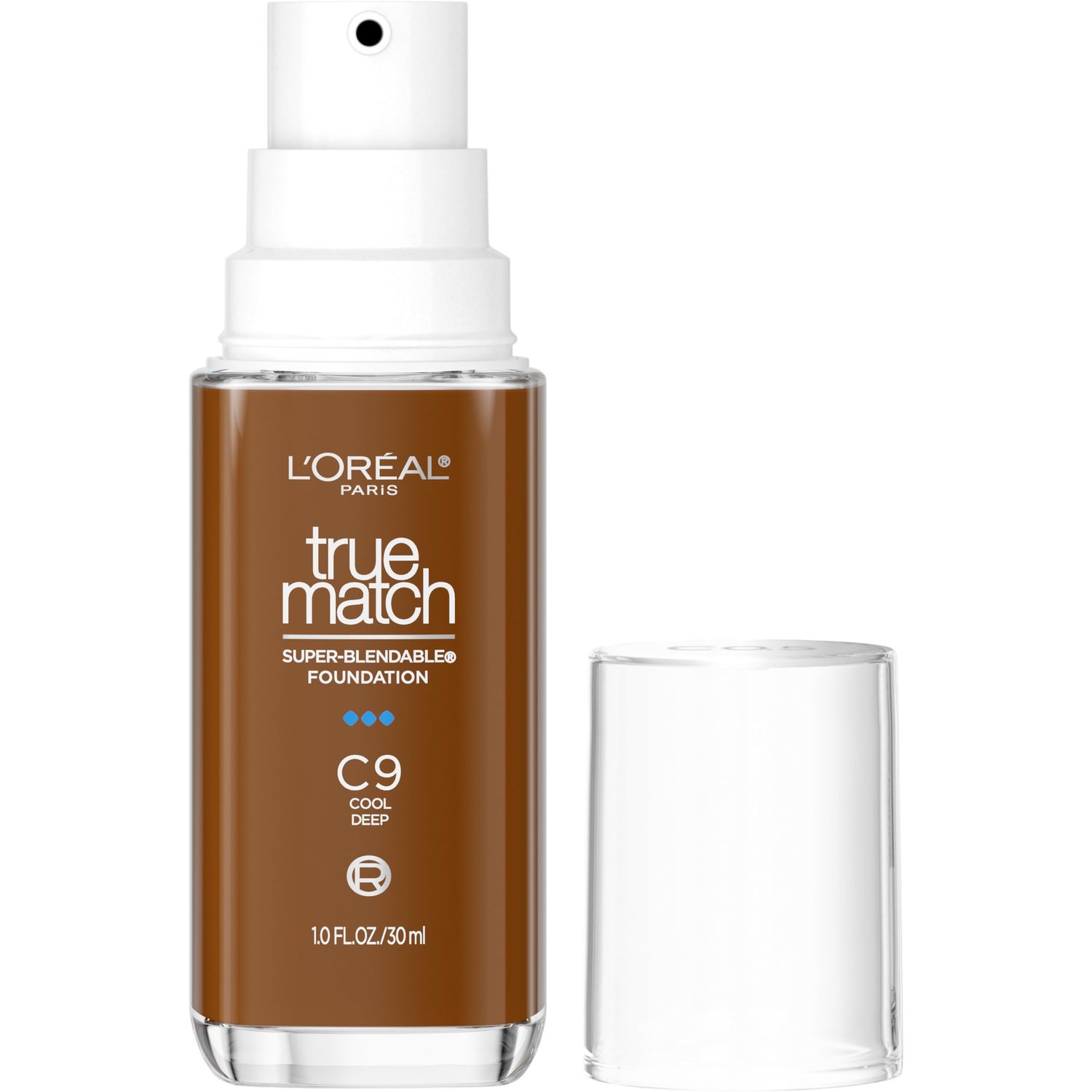 LOral Paris True Match Super-Blendable Foundation, Medium Coverage Liquid Foundation Makeup, C9, Deep, 1 Fl Oz