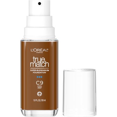 LOral Paris True Match Super-Blendable Foundation, Medium Coverage Liquid Foundation Makeup, C9, Deep, 1 Fl Oz