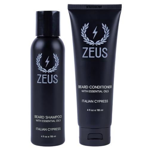 ZEUS Italian Cypress Beard Shampoo Wash &amp; Beard Conditioner Set with Essential Oils for Men (Made In USA)