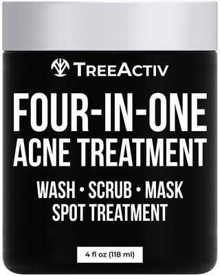 TreeActiv Four-in-One Acne Treatment, Exfoliating Sulfur Acne Face Wash, Bentonite Clay Face Mask &amp; Acne Spot Treatment, Pore Clarifying Facial Scrub for Adult, Teens, Women, &amp; Men, 250+ Treatments