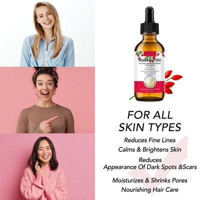 Valleylux Rosehip Oil 60ml, 100% Pure & Natural Rosehip Oil for Face, Body, Hair, Skin & Hand, Can Be Used on Face Moisturizer, Anti-Aging, Dry Skin Relief, Hair Care. (1Pack-2.02fl.oz)