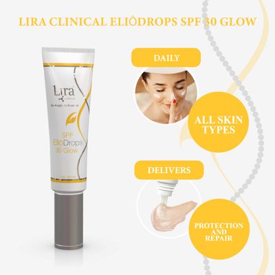 Lira Clinical SPF EliDrops 30 Glow - 1 fl oz - 16% Zinc Oxide Physical Sunscreen for Face - UVA/UVB/HEV Broad Spectrum & Reef Safe Sunscreen Serum - for All Skin Types