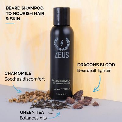 ZEUS Italian Cypress Beard Shampoo Wash &amp; Beard Conditioner Set with Essential Oils for Men (Made In USA)
