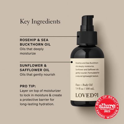 Loved01 Face & Body Oil, John Legend Skincare, Daily Deep Hydration, Lightweight & Non-Greasy Formula, Non-Synthetic Fragrance Floral Scent, 3.4 oz