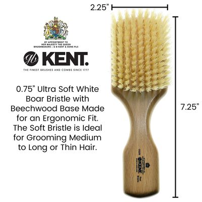 Kent OG2S Beechwood Natural Boar Bristle Brush - Hair, Facial, and Beard Grooming Tool for Exfoliation, Straightening, and Skin Care