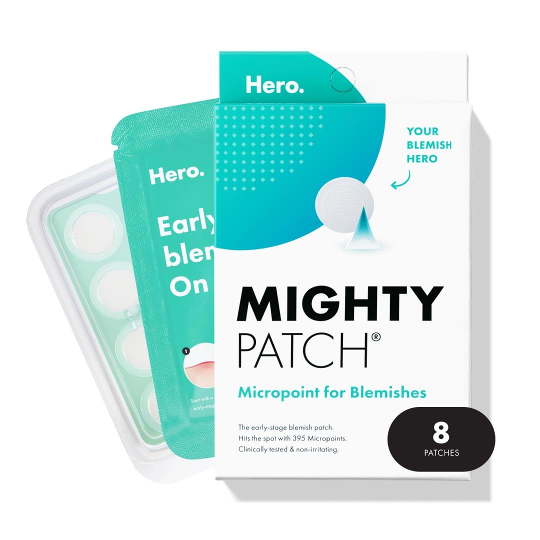 Mighty Patch Micropoint for Blemishes from Hero Cosmetics - Hydrocolloid Acne Spot Treatment Patch for Early Stage Zits and Hidden Pimples, 395 Micropoints (8 Patches)