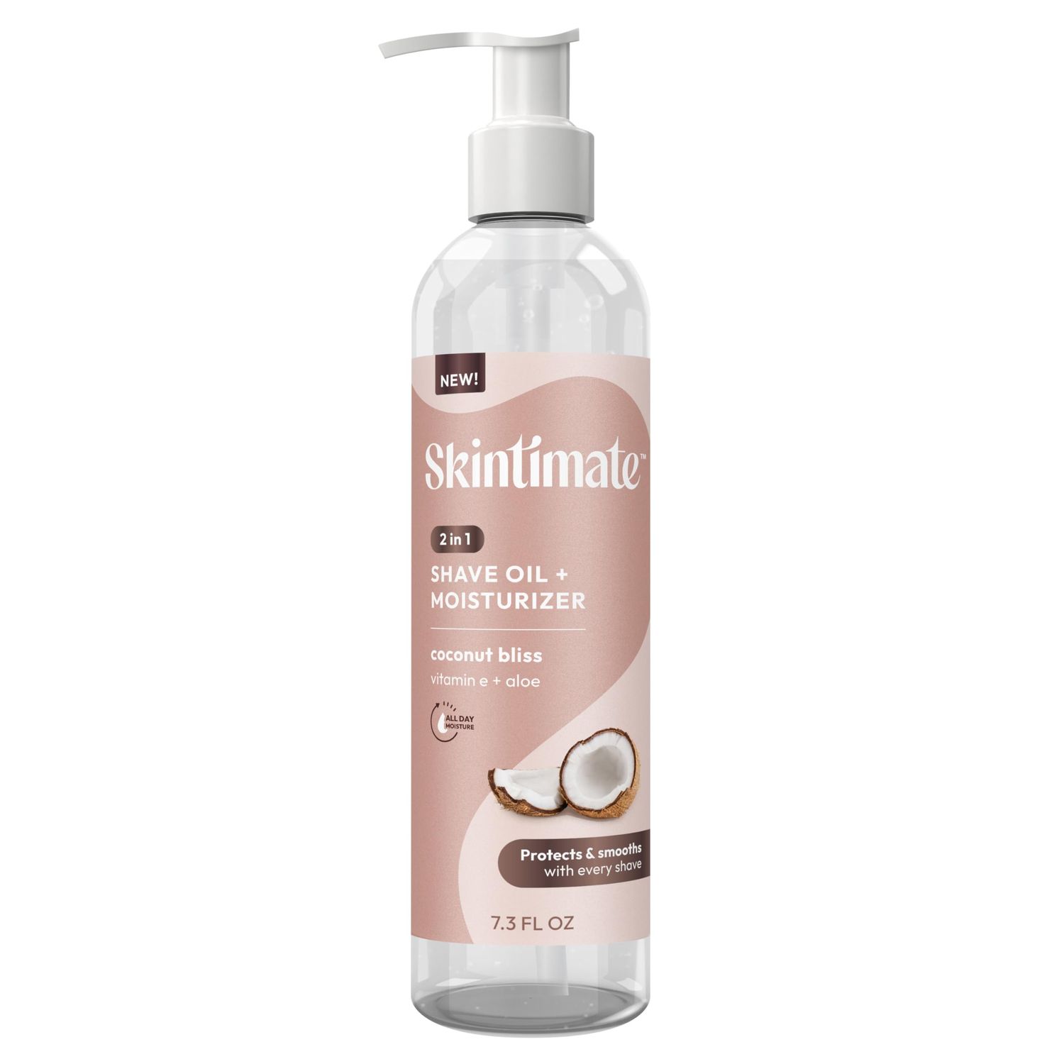 Skintimate 2-in-1 Shave Oil &amp; Moisturizer, Coconut Bliss, 7.3oz | Shaving Oil, After Shave for Women Bikini Area Moisturizer with Vitamin E and Aloe, Shaving Cream Alternative, 7.3 fl oz