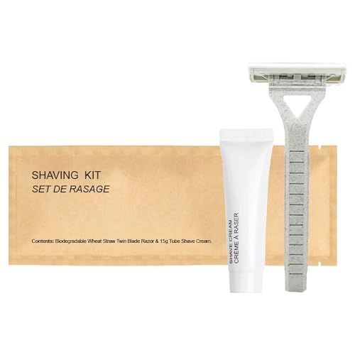 World Amenities Kraft Paper Shave Kit - Wheat Straw Dual Blade Safety Razor and Shave Cream Set (300 Pack)