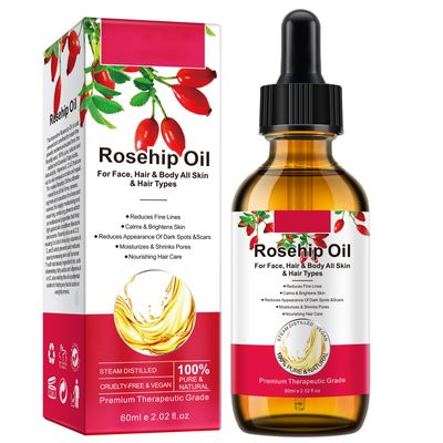 UEPETU Rosehip Oil for Face and Skin, 2Fl oz Organic Rosehip Essential OilRose Hip Seed Oil Moisturizer Face, Hair, Nails and Body