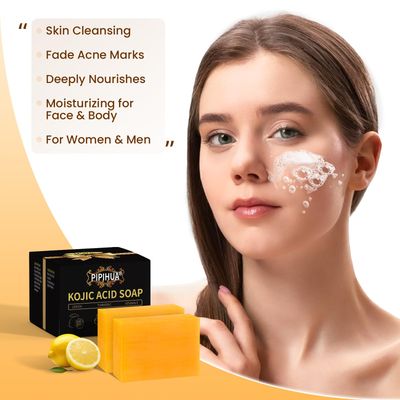 PIPIHUA Lemon Turmeric Kojic Acid Soap: Soap for Skin Combines Lemon &amp; Turmeric &amp; Kojic acid &amp; Collagen &amp; Vitamin C &amp; Glutathione(3 Pack)